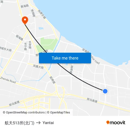 Aerospace 513 Institute (North Gate) to Yantai map