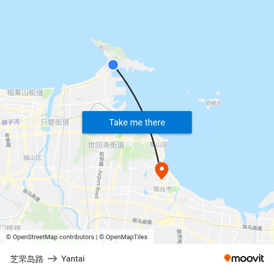 Zhifu Island Road to Yantai map