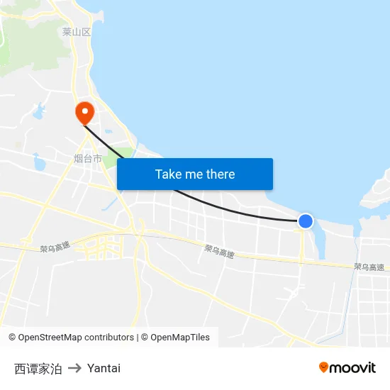 West Tanjiabo to Yantai map