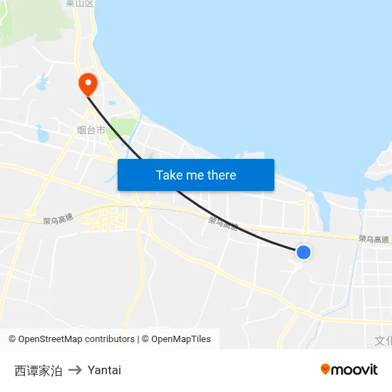 West Tanjiabo to Yantai map