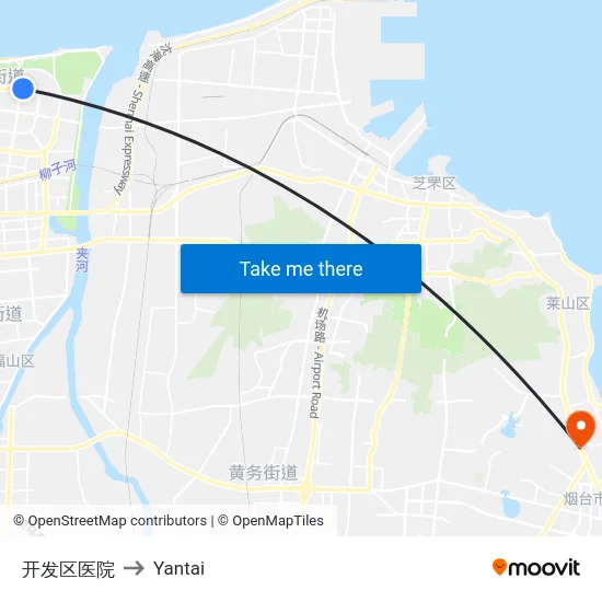 开发区医院 to Yantai map