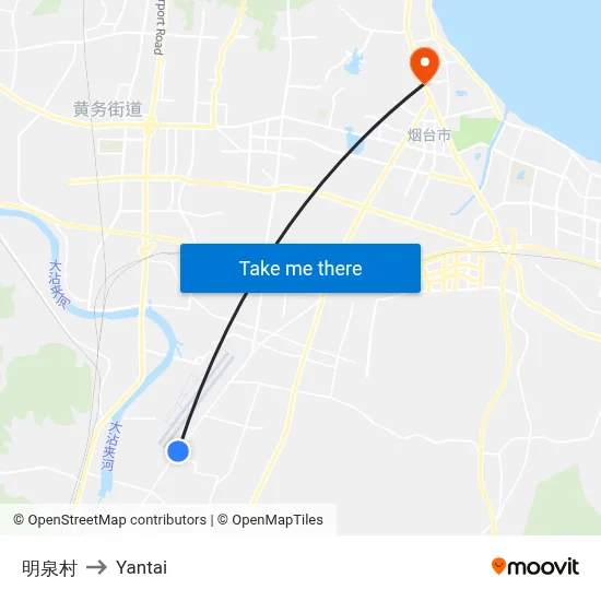 Mingquan Village to Yantai map