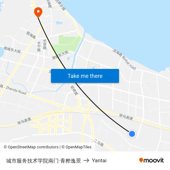 城市服务技术学院南门·青桦逸景 to Yantai map