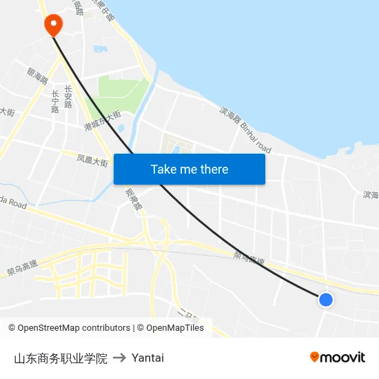 Shandong Business Vocational College to Yantai map