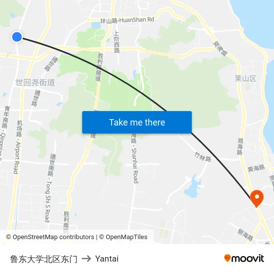 鲁东大学北区东门 to Yantai map