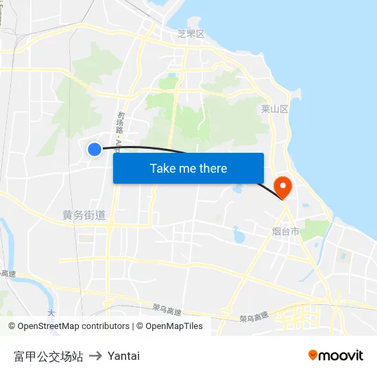 Fujia Bus Terminal to Yantai map