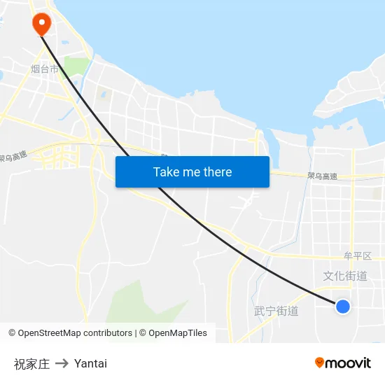 祝家庄 to Yantai map