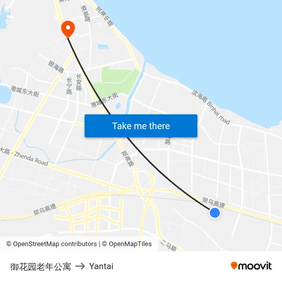 Yuhua Garden Senior Apartments to Yantai map