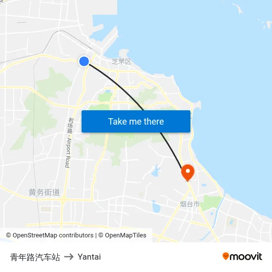 Youth Road Bus Station to Yantai map