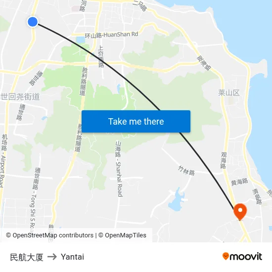Civil Aviation Building to Yantai map