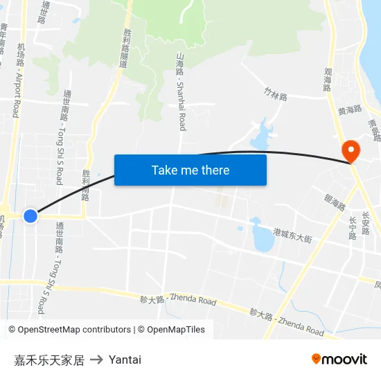 Jiahe Letian Furniture to Yantai map