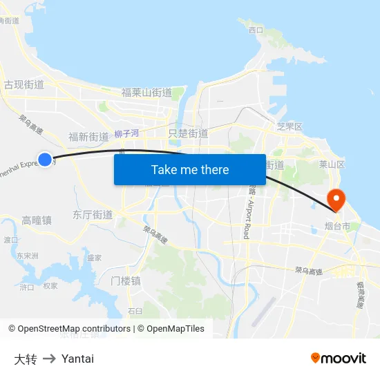 大转 to Yantai map