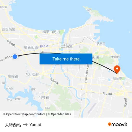 Dazhuan West Station to Yantai map