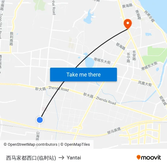 West Majiadu West Entrance (Temporary Stop) to Yantai map