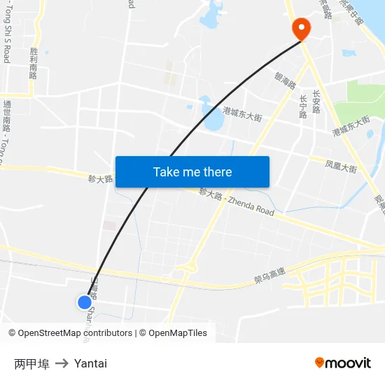 Liangjiabu to Yantai map