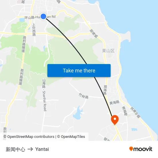 新闻中心 to Yantai map