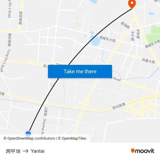 Liangjiabu to Yantai map
