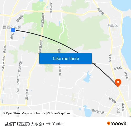 Yibai Dental Hospital (Da Dong Valley) to Yantai map