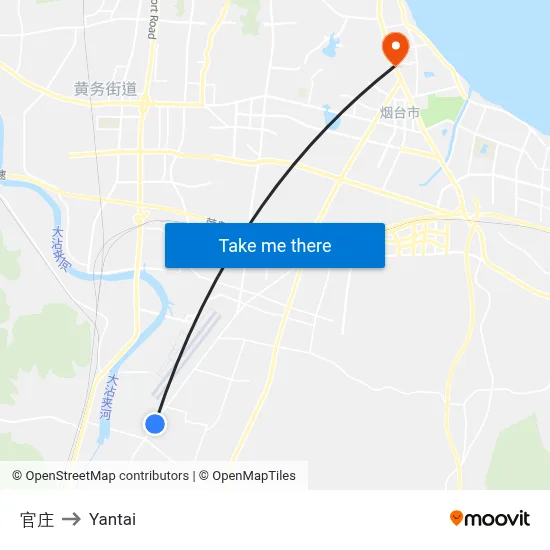 Guanzhuang to Yantai map