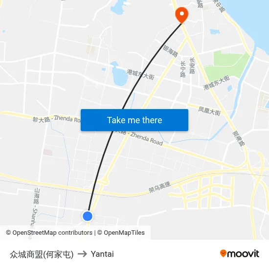 Zhongcheng Alliance (Hejiatun) to Yantai map