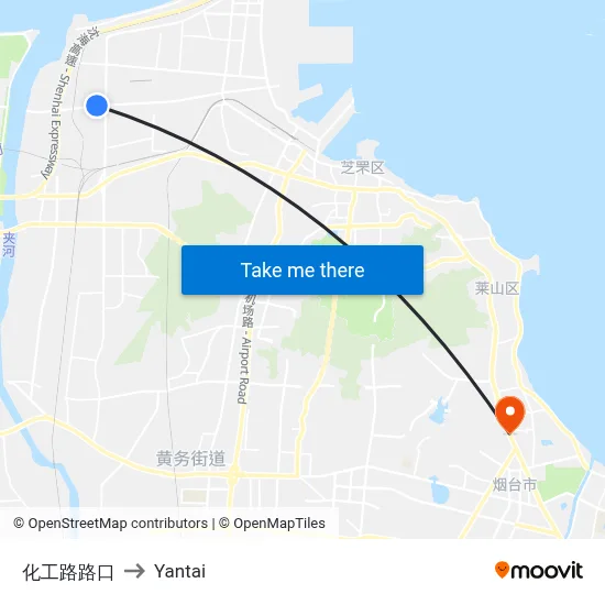 Chemical Road Intersection to Yantai map