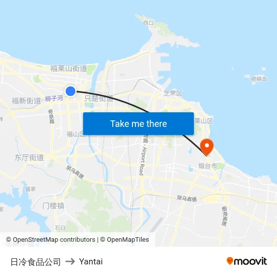Rire Food Company to Yantai map
