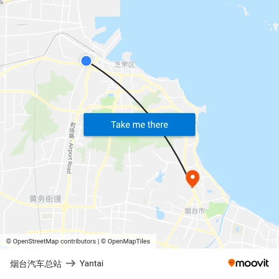 Yantai Bus Terminal to Yantai map