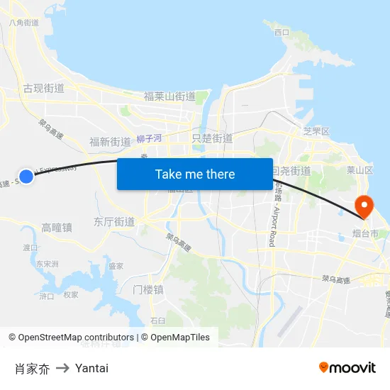 Xiaojia Valley to Yantai map