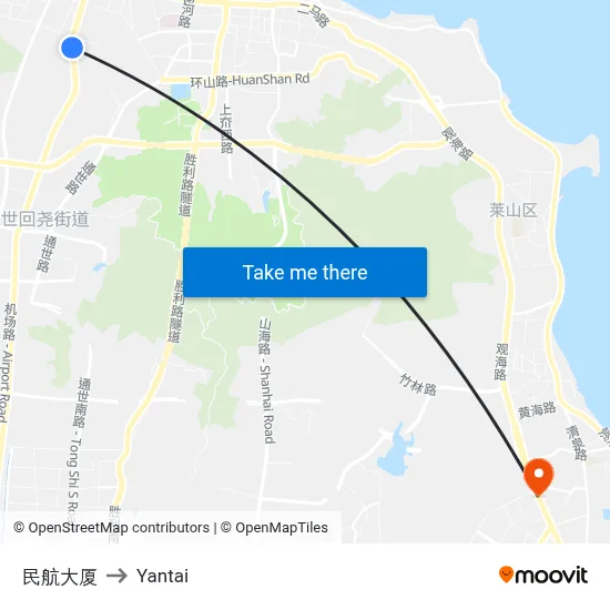 Civil Aviation Building to Yantai map