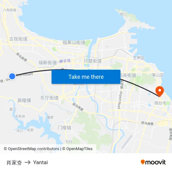 Xiaojia Valley to Yantai map