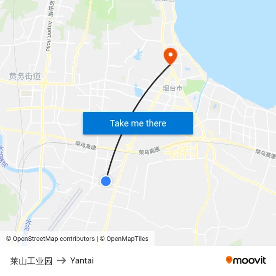 Laishan Industrial Park to Yantai map