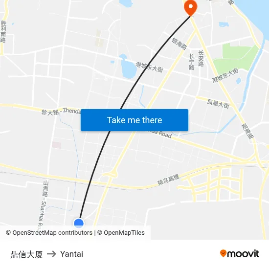 Dingxin Building to Yantai map