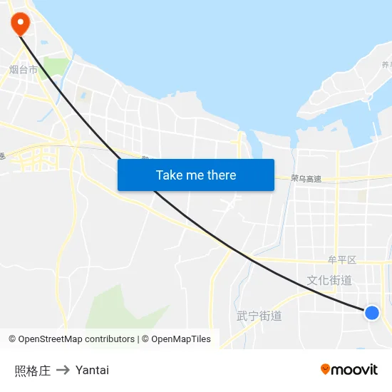 Zhaoge Village to Yantai map