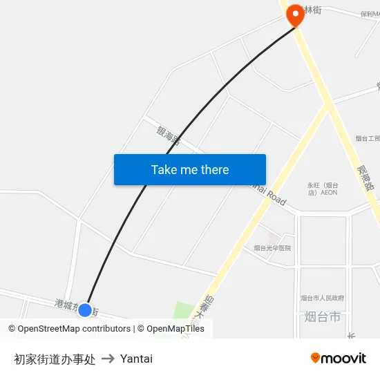 Chujia Street Office to Yantai map