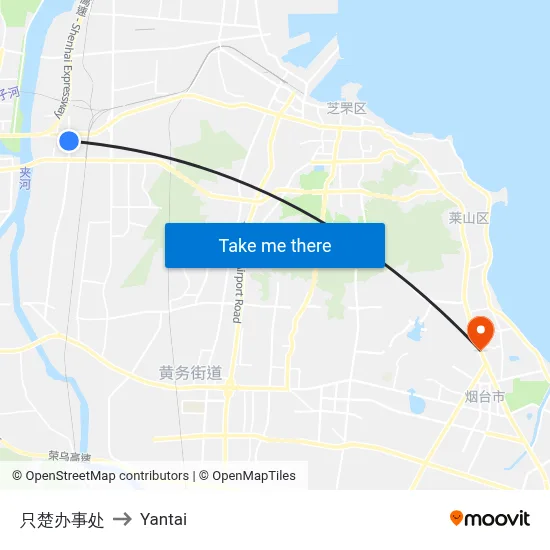 Zhichu Office to Yantai map