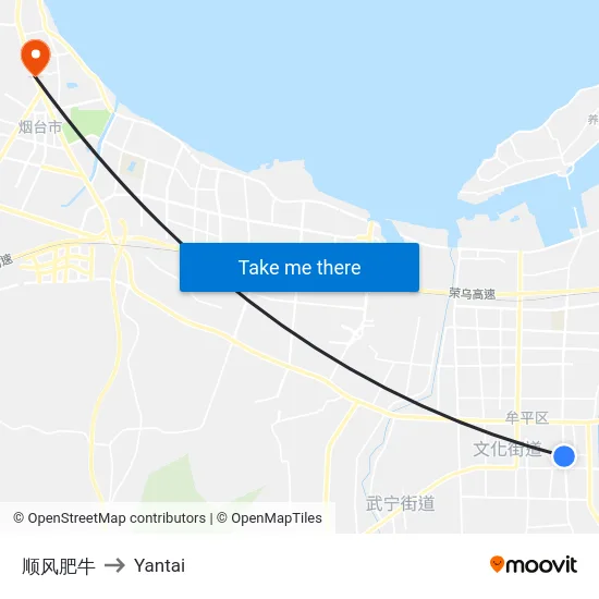 顺风肥牛 to Yantai map