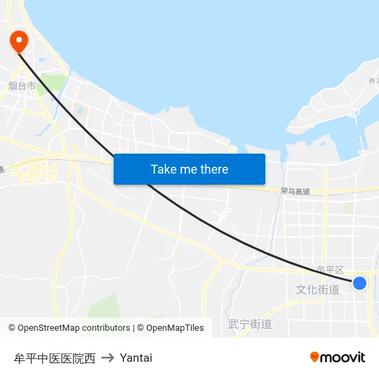 Muping Chinese Medicine Hospital West to Yantai map