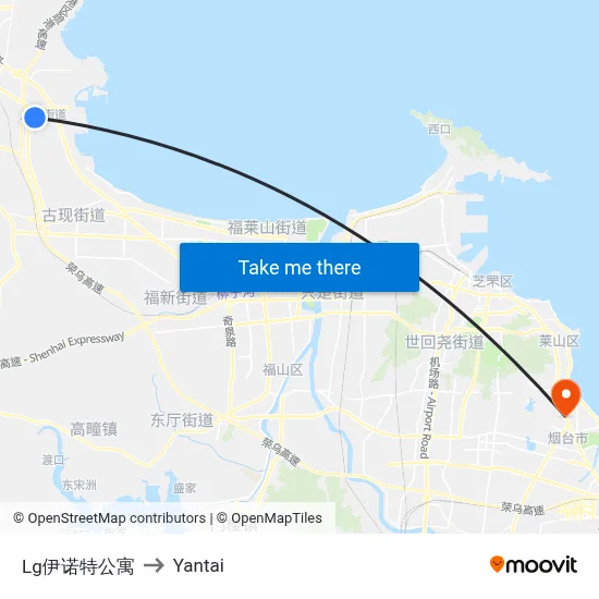 LG Inot Apartments to Yantai map