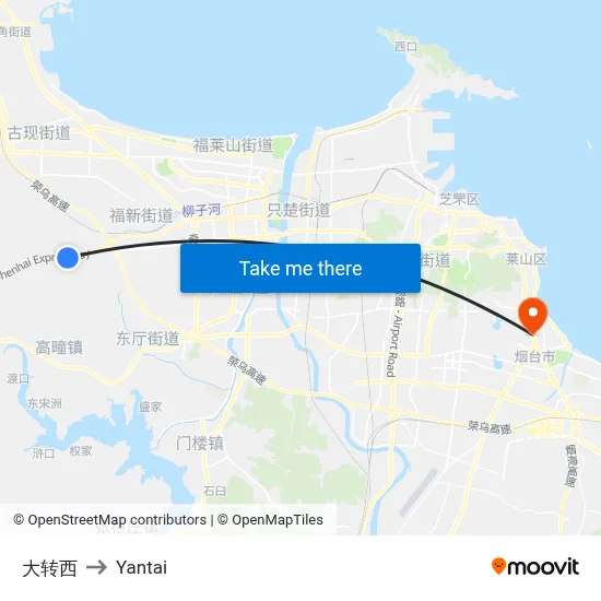Dazhuan West to Yantai map