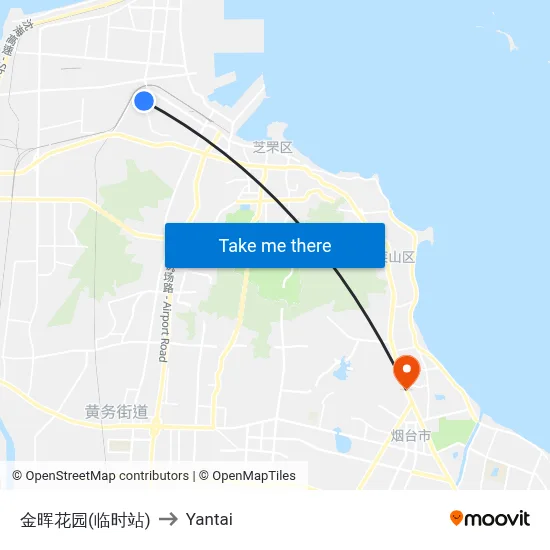 Jinhui Garden (Temporary Stop) to Yantai map