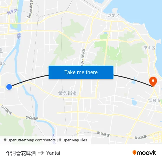 China Resources Snow Beer to Yantai map