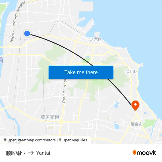 鹏晖铜业 to Yantai map