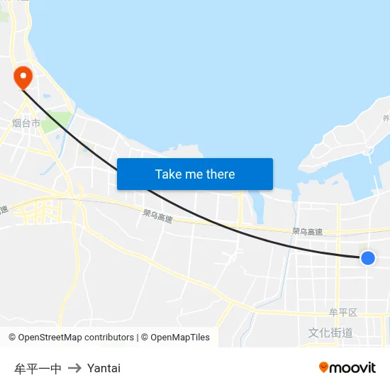 Muping No.1 Middle School to Yantai map