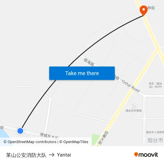 Laishan Fire Brigade to Yantai map