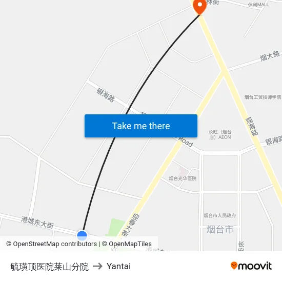 Yuhuangding Hospital Laishan Branch to Yantai map