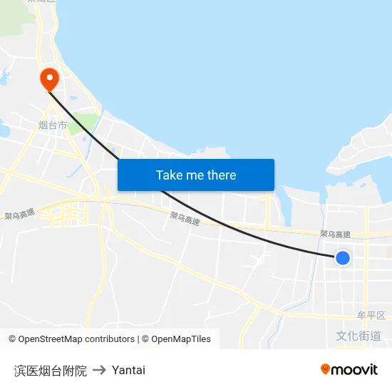 Binyi Yantai Hospital to Yantai map