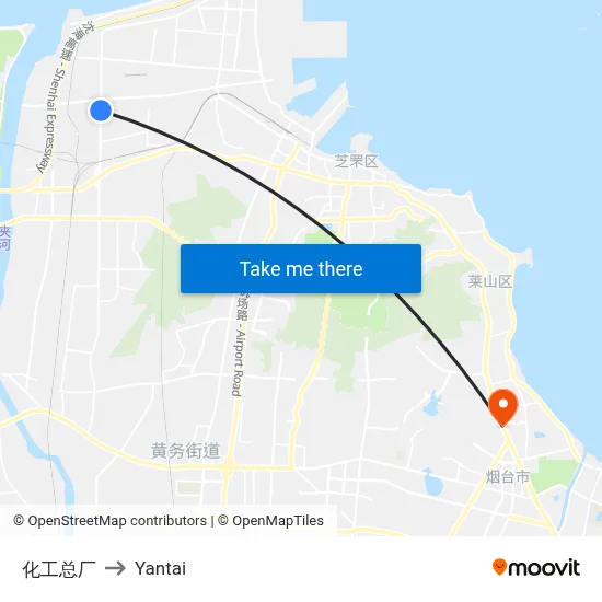 Chemical Plant to Yantai map
