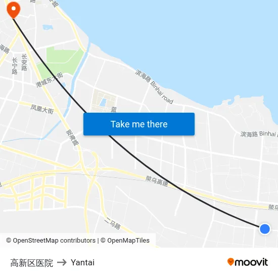 High-Tech Zone Hospital to Yantai map
