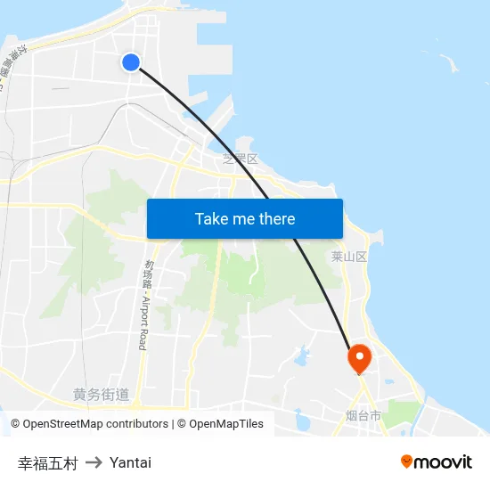 Xingfu 5th Village to Yantai map