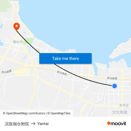 Binyi Yantai Hospital to Yantai map